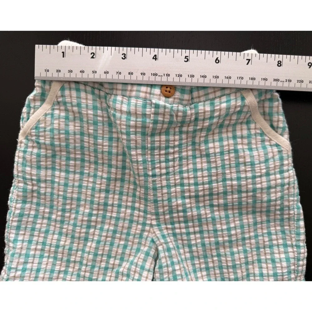 Janie and Jack Layette‎ Plaid Cotton Shorts Size 6-12m Green/Cream Pull-On